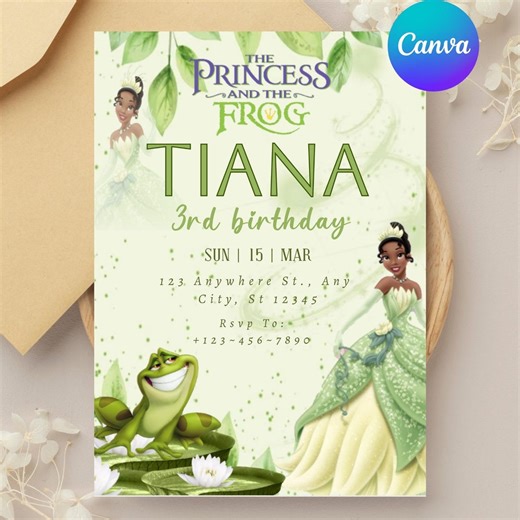 Princess and the Frog Birthday Invitation: Editable Princess Tiana Birthday Party Invite, Printable Birthday Girls Invite - Etsy
