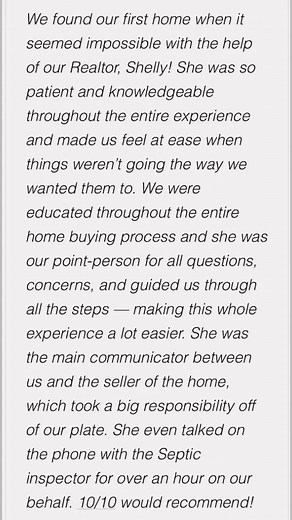 What a awesome review for Shelly Mobus / McKinnies Realty!! ⭐️⭐️⭐️⭐️⭐️ | McKinnies Realty | Facebook