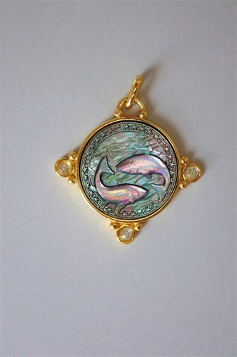 Pisces Zodiac Fish Pendant – Carved Mother of Pearl & Sterling Silver Necklace - Etsy
