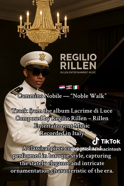 #ClassicalMusic #BaroqueMusic #SpiritualMusic #OfficerMasra #NobleWalk 🎼 Cammino Nobile — “Nobele Wandel” Track van het album Lacrime di Luce Gecomponeerd door Regilio Rillen – Rillen Entertainment Music Opgenomen in Italië Cammino Nobile vangt de waardigheid en elegantie van een plechtige tocht, geïnspireerd door de statige energie van Officier Masrá en Officier Misi. Met barokke ornamenten en een verfijnde strijkerssectie neemt dit stuk je mee op een nobele reis door tijd en ziel. Deze compos