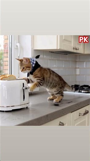 Cute Cat Makes Toast in Toaster | Funny Cat Cooking Moment #cute #cuteanimals #cutecat #trending