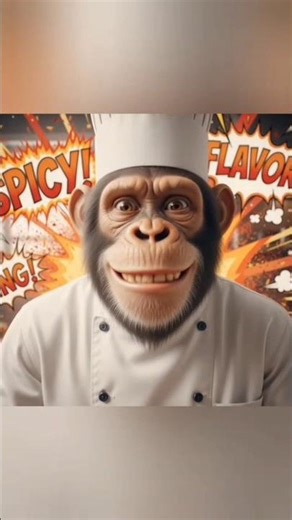 Chimpanzee Chef Sprinkling Spice on Noodles - Kitchen Genius!