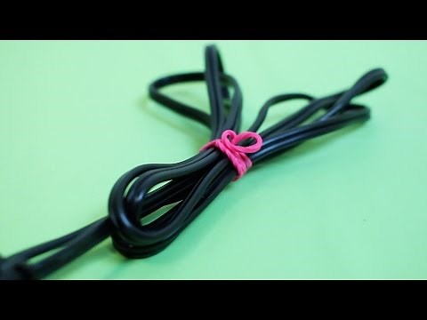 輪ゴム１本でコードを縛る方法/fast way to bundling cable with rubber band/100均の輪ゴム使用