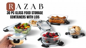Razab 15 PC Glass Food Storage Containers with Lids, Leakproof Reusable Meal Prep Containers for Lunch and Leftovers