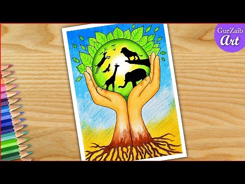 Save wildlife drawing || world wildlife day poster making || step by step for beginners