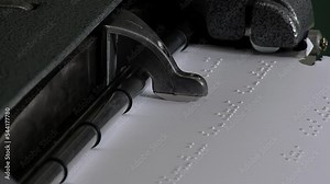 Brailler, Mechanical Braille Writer, Braille being Printed using a Braille Typewriter. Close Up.