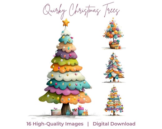 Whimsical Christmas Tree Clipart Set – 16 JPEG Illustrations (digital Download) - Etsy