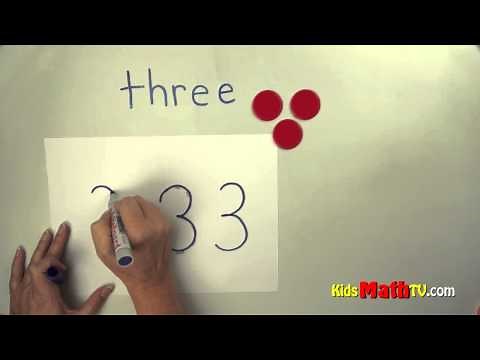 Number 3 ( three) - Learn to spell, trace numbers & count objects, Kindergarten & 1st graders
