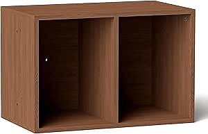 Modular Cube Storage Cabinet - DIY Wooden Stackable Cabinet with Safty Connection, Stackable Storage Cubes for Living Room, Kitchen, Walnut, B- Divided Cabinet