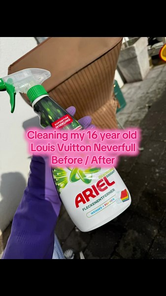 Cleaning my 16 year old Louis Vuitton Neverfull Bag #cleantok #cleanbag #neverfull #cleanneverfull #freshandclean #clean #neverfullbag #vintagebag