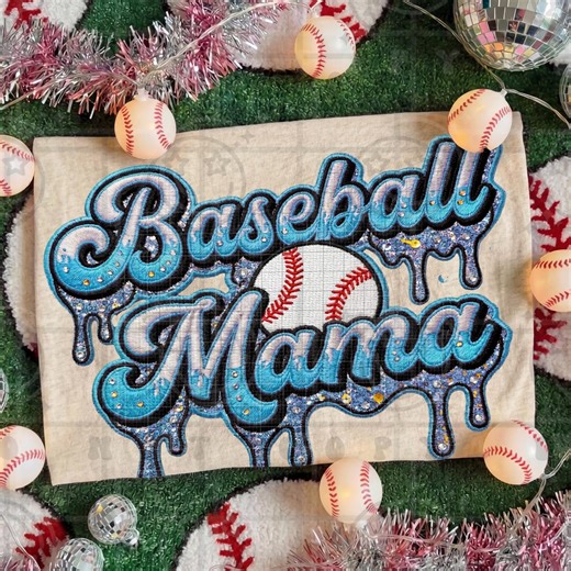 Baseball Mama Faux Embroidery Drip PNG Digital Download - Etsy