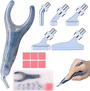 Diamond Painting Pen Kits with Angled Metal Tips,Ergonomic Diamond Art Pen and 5Pcs Silver 45 Degree Stainless Steel Screw Thread Multi Placer,Diamond Drill Pens for DIY Diamond Art