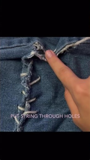 How to fix jeans no sewing (string and scissors) #diy #fy #fyp #sewinghacks #hacks ￼