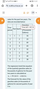 The regression trend line equation for quarterly gasoline sales... | Filo