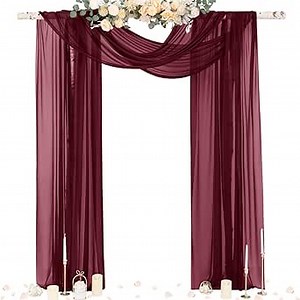 Socomi Wedding Arch Draping Fabric 29" x 20Ft 1 Panel Burgundy Sheer Outdoor Curtain Drapes Extra Long for Bridal Baby Shower Ceremony Birthday Party Decor