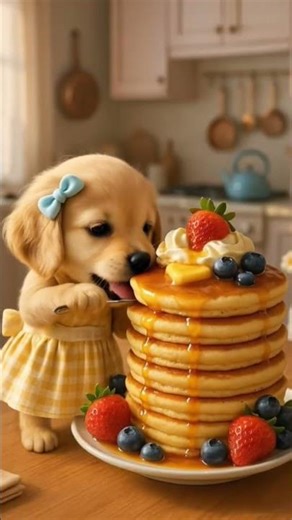 🐶🥞 Cutest foodie ever – this little dog enjoying pancakes is pure happiness! ✨😍