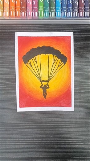 Easy Sunset Parachute Scenery Drawing | OilPastel for Beginners#shorts