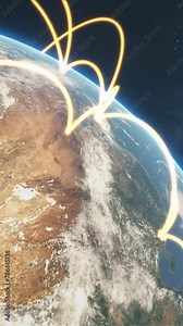3d animation of a growing network across a realistic earth. Abstract global business network concept. 4K Vertical Video. Elements of this image furnished by NASA