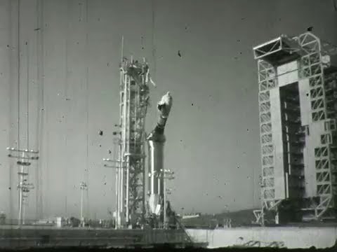 ATLAS AGENA ROCKET DEPRESSURIZES ON PAD, COLLAPSES AND TEARS ITSELF TO PIECES