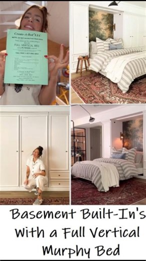 How To Build Basement Built-In's, Incorporating our Adjustable Vertical Full Murphy Bed Mechanism, courtesy of Cass Makes Home. Visit www.createabed.com for the plans she followed and the mechanism she used in the Murphy bed section of the build. ` ` ` ` ` ` ` ` #murphybed #wallbed #moneysaver #MurphyBeds #tinyhouse #betterhomesandgardens #tinyhousemovement #fixerupperstyle #SpaceSavingSolutions #spacesaverbed #spacesaving #bedroomideas #urbanliving #bedroom #bedroominspo #housebeautiful #guestr
