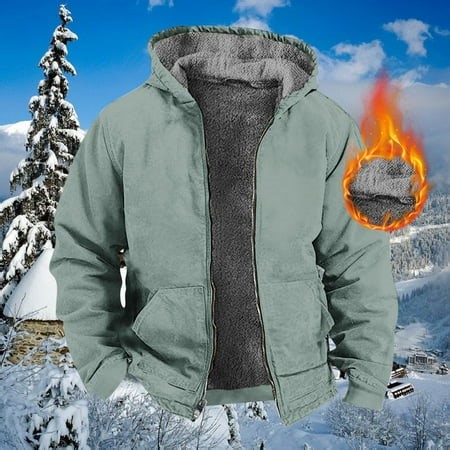 EGNMCR Jackets for Men Men's Winter Long Sleeved Cardigan Pockets Warm Plush Hooded Jacket Fleece Sweater Coat - Walmart.ca