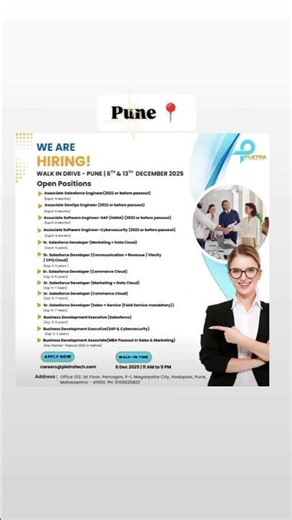 Walk-in Drive Pune | Associate Salesforce Engineer | Software Engineer #itjobs #pune