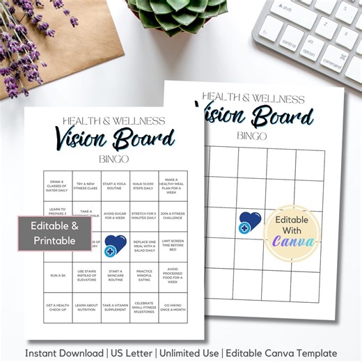Health and Wellness Vision Board Bingo Card Template Bundle Editable, Goal Setting Bingo, New Years Activity 152 - Etsy