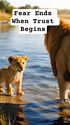 Simba feared the river, Mufasa led the way—courage flows from trust 🦁🌊 #LionStory#lion #simmba