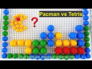 Pacman vs Tetris. Stop motion mosaic animation