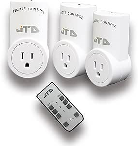 JTD ® 3 Pack Energy Saving Auto-programmable Wireless Remote Control Electrical Outlet Switch Outlet Plug Switch with remotes for Household Appliances Lamps, Lighting & Electrical Equipment