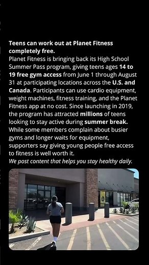 Teens can work out at Planet Fitness completely free all summer long.