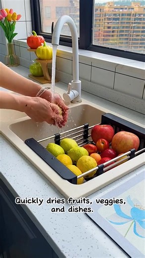 Extendable kitchen sink drain basket for convenient, space-saving dish drainage and easy cleanup. | Doubledmuch