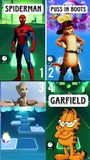 ⚰️ SPIDER-MAN VS PUSS IN BOOTS VS GROOT VS GARFIELD | "ASTRONOMIA" Tiles Hop Dance Challenge!