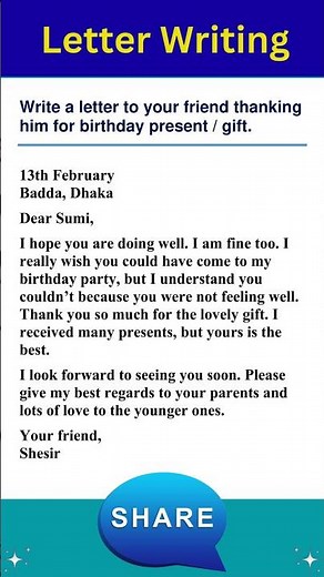 Write a letter to your friend thanking him for birthday present / gift
