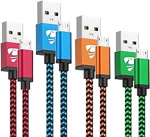 Aioneus Micro USB Cable Fast Android Cord Charger Cable 4Pack [2FT, 3FT, 5FT, 6FT] Cable Charging Cord for Samsung Galaxy S7 Edge S6 S5 J3 J3V J5 J7 J7V Note 5, LG K40 K22 K20, Kindle, Tablet, PS4