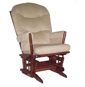 Dutailier Round Back Cushion Multiposition 2 Post Glider, Beige Microfiber