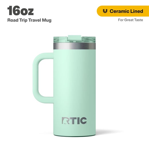 RTIC 16 oz Ceramic Lined Insulated Road Trip Travel Mug, Leak-Resistant Lid, Fresh Mint