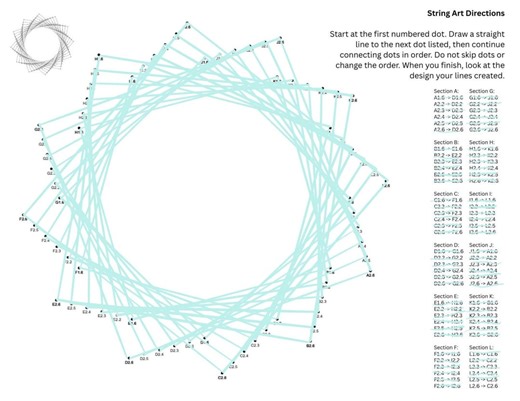 String Art Worksheet - 12 Section Star - 6 Points - Side 2-2 Connection Pattern - Etsy