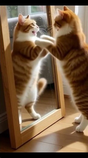 🐱✨ A Cute Cat Sees Itself in the Mirror for the First Time 💖🪞