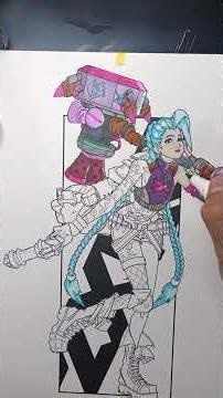 Coloring Jinx with markers 💙 #jinx #leagueoflegends #art #asmr