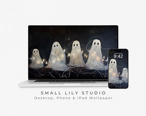 Halloween Ghosts Desktop Wallpaper Set, Cute Spooky Phone Wallpaper, Black and White iPhone Wallpaper, iPad Background Ghost Family | WS032 - Etsy