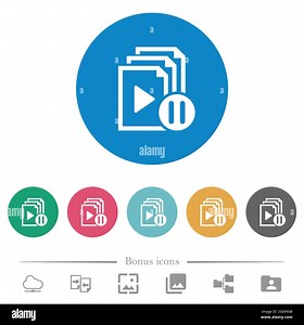 Pause playlist flat white icons on round color backgrounds. 6 bonus icons included Stock Vector Image & Art - Alamy