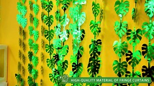 Tropical Luau Party Decorations 2Pack of 3.3x6.6ft Green Tropical Palm Leaves Photo Booth Prop Jungle Leaf Foil Fringe Curtain,Photo Backdrop for Safari Birthday Decorations Hawaiian Themed Dino Party