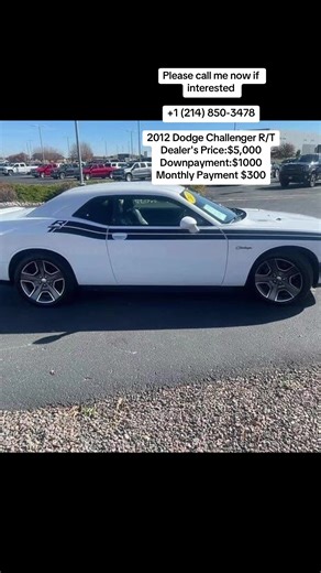 2012 Dodge Challenger R/T Classic RWD Dealer's Price:$5,000 Downpayment:$1000 Monthly Payment $300 Mileage:37,848 miles Transmission:5-Speed Automatic Exterior Color:Bright White Clearcoat Interior Color:Dark Slate Gray Interior Gas Mileage: 16 MPG City 25 MPG Highway 20 MPG Combined Engine:372 hp 5,7L V8 Drivetrain:Rear-Wheel Drive Fuel Type:Gasoline No mechanical issues Clean title Financing available #newcars #mercedes #carsandcoffee #carsovereverything #carscene