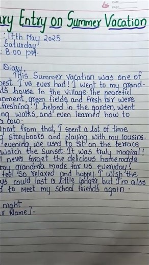 Dairy Entry On Summer Vacation In English #trending #trendingshorts