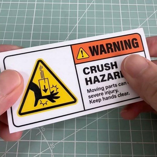 Crush Hazard. Moving Parts. Severe Injury Risk. Malaysia Premium Waterproof Sticker.