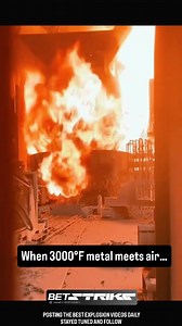 This is a catastrophic “slag-out” in an Electric Arc Furnace. One small mistake—an oxygen imbalance or a cooling line failure—and the energy release hits like a bomb. Watch how the facility turns instantly orange. This isn’t just a fire—it’s total loss of containment. Could you survive a shift in a place this intense? Most wouldn’t last five minutes. Follow for front-row access to the world’s most powerful industrial moments. #industrial #steelmill #explosion #engineering #metallurgy | Boomblast