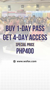 242 reactions · 61 shares | WOFEX Manila is set for August 6-9 at the SMX and WTC. Get your WOFEX tickets at a discount while available! Buy a 1-Day Pass and Get a 4-Day Access Pass for just Php 400. Hurry! Offer is good only until July 21. Pre-registration is now open so get your tickets now!  https://wofex.com/ https://wofexmarketplace.com/ #WOFEXManila2025 #WOFEXSilverEdition #WOFEX2025 | WOFEX - World Food Expo | Facebook