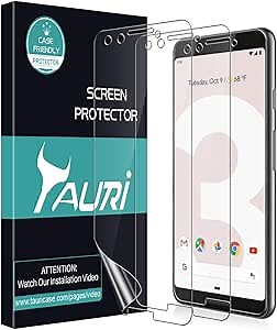 [3-Pack] TAURI Screen Protector for Google Pixel 3, Full Coverage Screen Protector Case-Friendly Anti-Bubble HD Clear Flexible Film, Lifetime Replacement Warranty