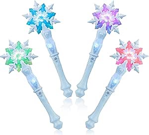 EnrichFun Light Up Frozen Snowflake Wand with Sound, Motion Sensitive Magic Princess Toys for Kids Girls Party Favors 4 Pieces, (Blue)